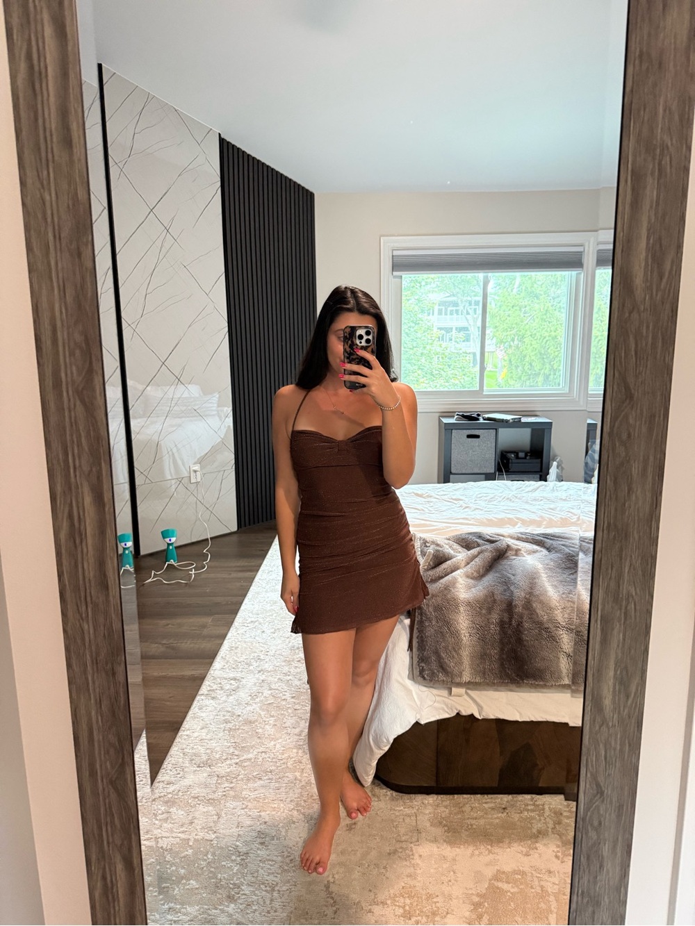 Forever 21 Chocolate Brown Ruched Mini Dress